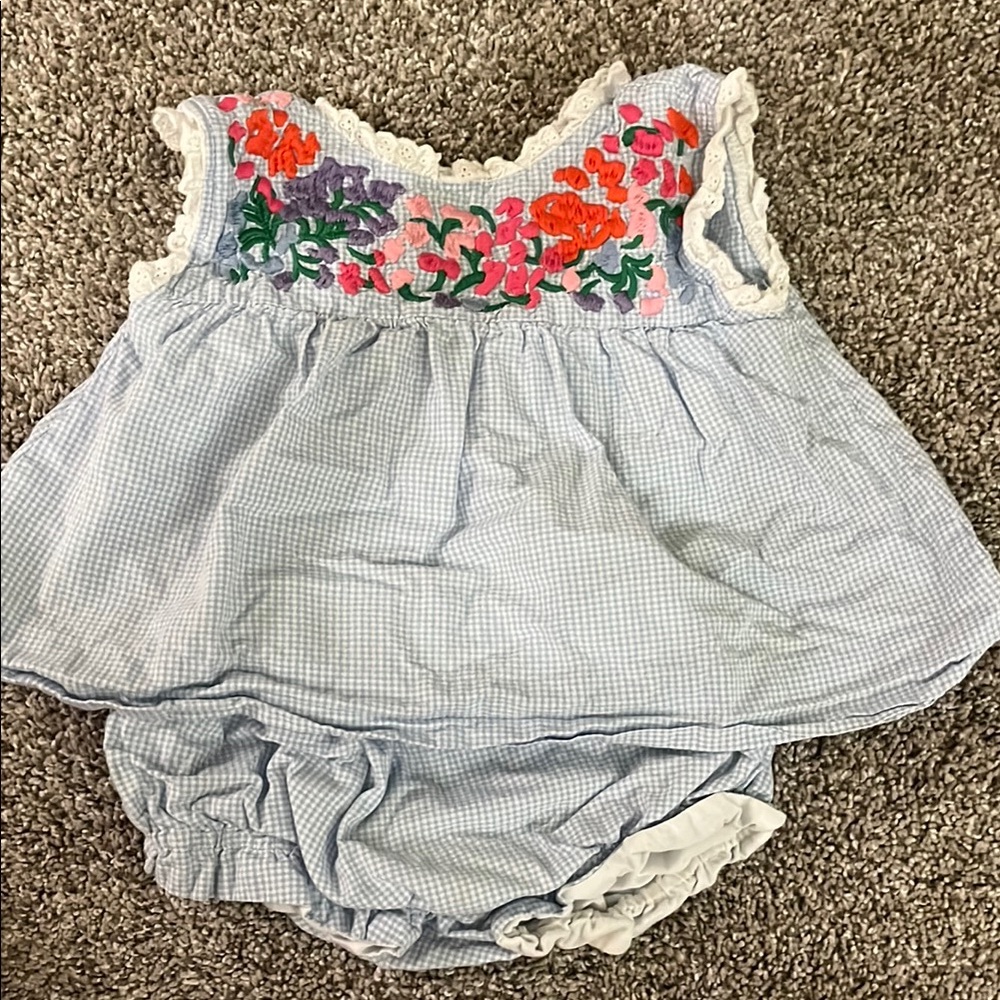 🩷Cecil and Lou 12M Floral Embroidered Blue Gingham Set🩷